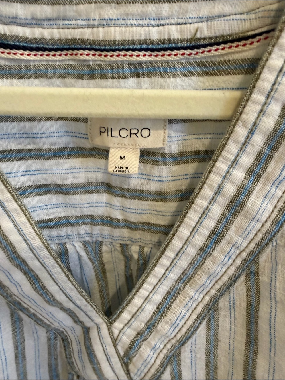 Anthropologie Striped V-Neck Short Sleeve Top in White and Green - Picture 3 of 3